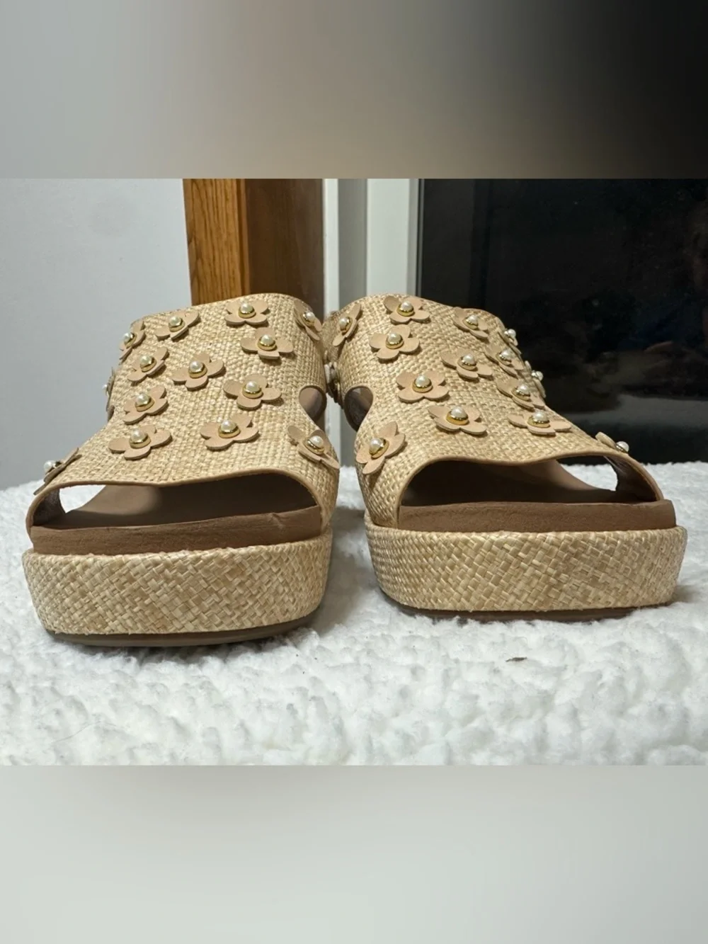 Corkys Women's Carley Raffia Floral Slingback Wedge Sandal size 11